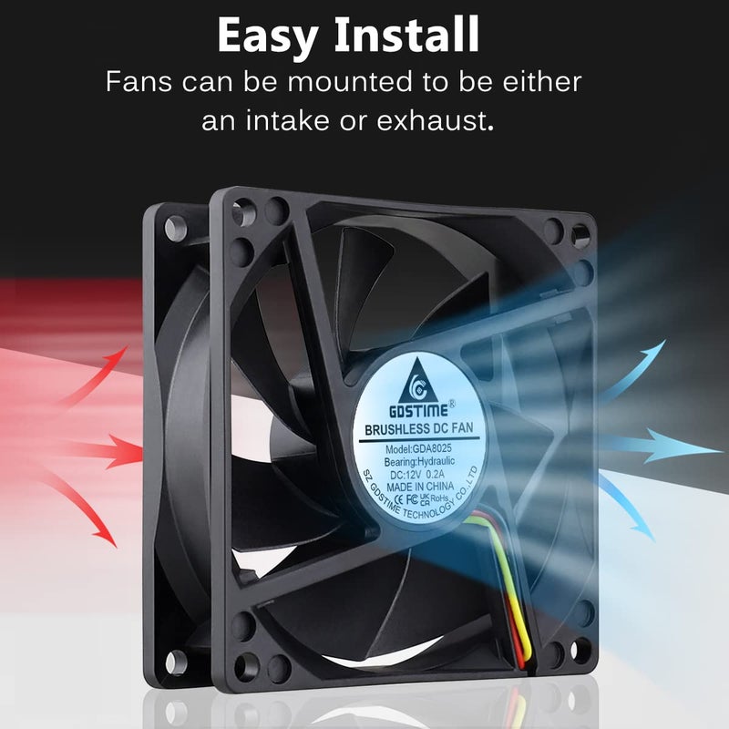 GDSTIME 80mm 8cm CPU Fan, 80mm x 25mm Brushless DC 12V 3PIN Brushless PC Computer Case Cooling Fan - Image 3